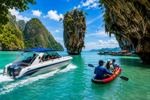 James-Bond-Insel-Kanutour mit dem Schnellboot + Mittagessen
