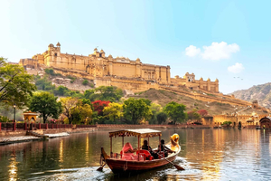 Jaipur em meio dia: Mercado de Flores, Forte de Amber e passeio de barco