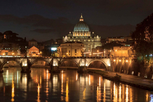 Rome by night: St. Peter's, the Colosseum, the Trevi Fountain, and the Pantheon