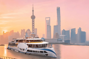 Shanghai Cruise Lights Panorama:Historic Bund &Modern Towers