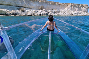 Siracusa: Passeio de barco totalmente transparente pela costa e pelas cavernas marinhas