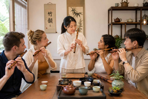 Singapura: Experiência Social com Flauta de Bambu Chinesa e Chá