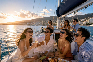 Los Cristianos: gita privata in barca a vela con cibo, bevande e soste per nuotare