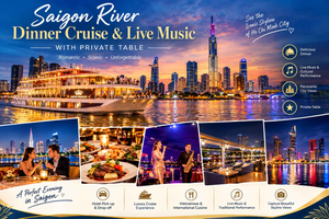 Fiume Saigon: tour in barca con cena e musica dal vivo con tavolo PRIVATO