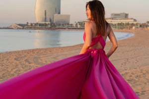 ✅ Barcelona: Magisches rosa fliegendes Kleid-Fotoshooting