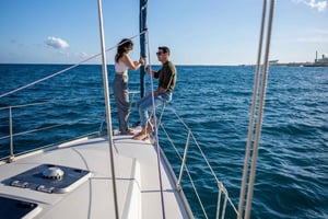 Barcelona: Privat båttur for 2, svømming, snacks og drikke