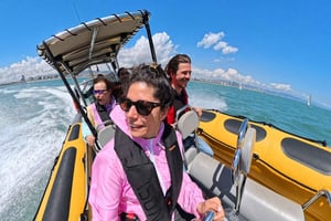 Barcelona: Speed boat skyline view