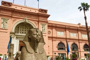 Depuis le port d'Alexandrie : pyramides de Gizeh, musée égyptien et souk