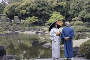 Kimono- og teceremonioplevelse i en japansk have i Chiba