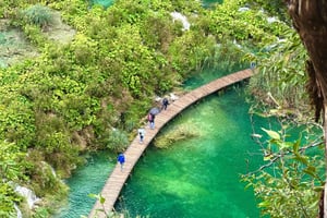 Depuis Zadar : visite guidée des lacs de Plitvice en bateau et en train