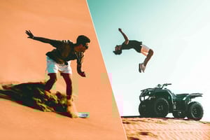 Dubai: Quad delle dune rosse con sandboarding, cammelli e barbecue