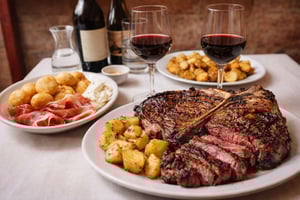 フィレンツェの本格的なディナー：フィレンツェ風ステーキとキャンティワインをお楽しみください