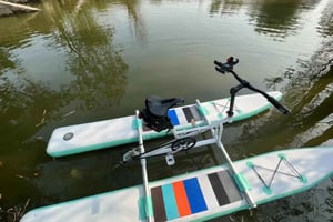 Pedal over the waters of the Os Peares reservoir!