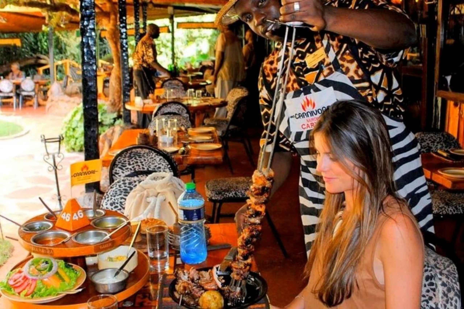 ナイロビ国立公園、キリン、肉食動物のランチとボマス