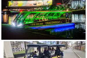 Tour de ville de Cracovie en voiture de golf et croisière sur la Vistule.