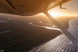 Airplane flight over Riga or Latvia