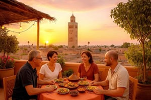 Romanttinen marokkolainen kattoterassi-illallinen pariskunnille Marrakeshissa