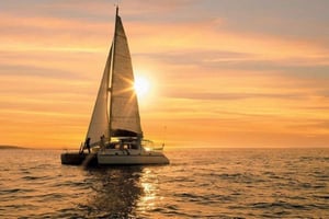Catamarán exclusivo al atardecer con cena y transporte