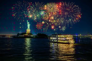 NYE Fireworks Cruise - 5-Course Dinner, Music + Open Bar