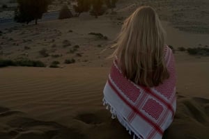 Sunset in desert with pick up