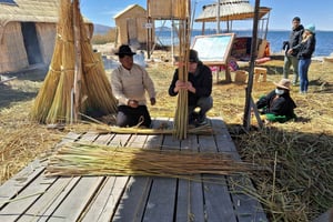 Lago Titicaca:Isla Flotante Chimu con talleres en tejido de totora y pesca