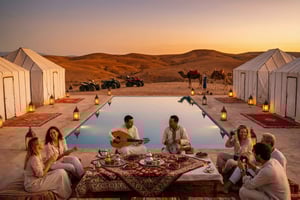 Agafay-ørkenen: Kamel ved solnedgang, ATV, middagsshow og pool
