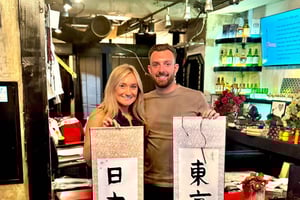 Tokyo: Calligraphy on Kanji Fan & Scroll with Drink