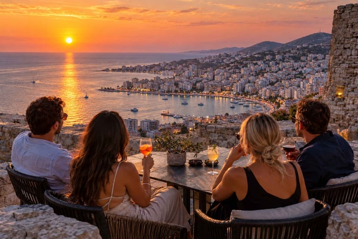 Saranda: Blue Eye e Castello di Lekuresi al tramonto con autista