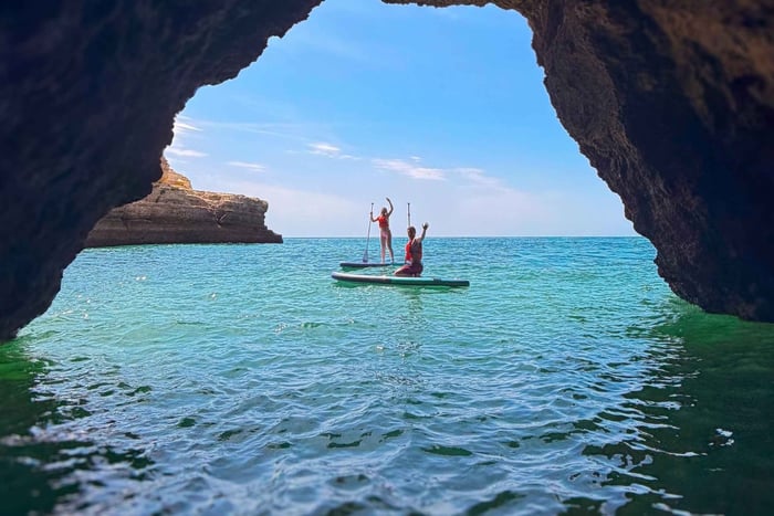 Albufeira: Sunrise Sea Caves SUP Tour with Free Photos