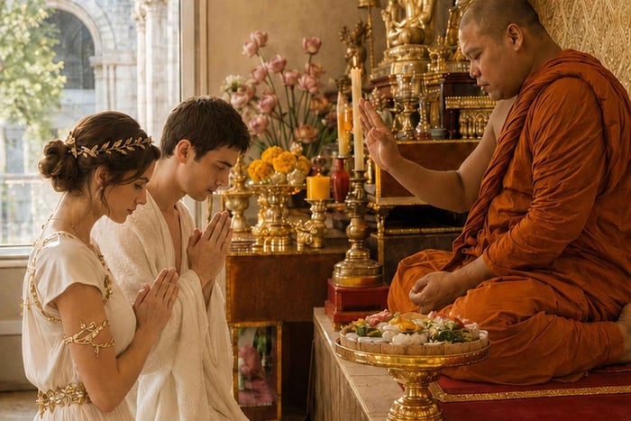 Athen: Buddhistisk bryllupsceremoni med fotografering