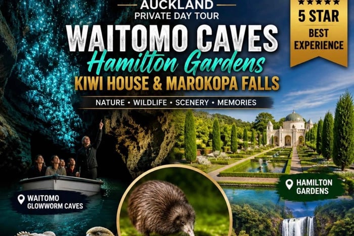 Från Rundtur till Waitomo-grottorna, trädgårdarna och Kiwi House
