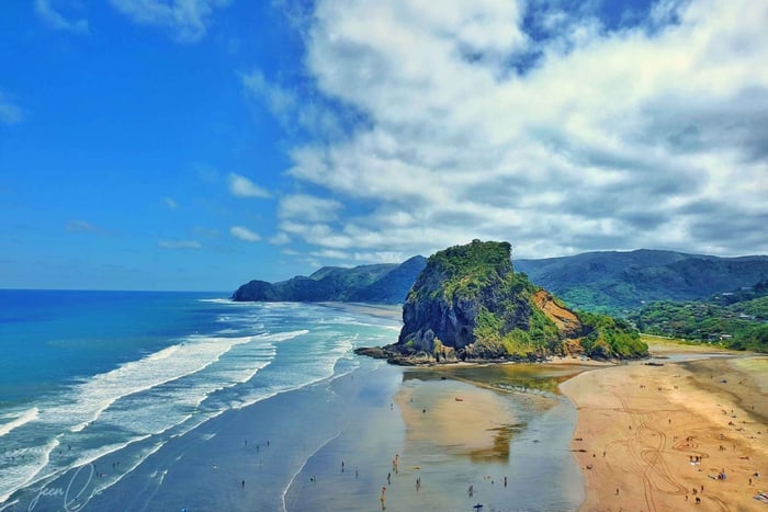 tour panoramico della spiaggia di sabbia nera di Piha e delle cascate di Kitekite