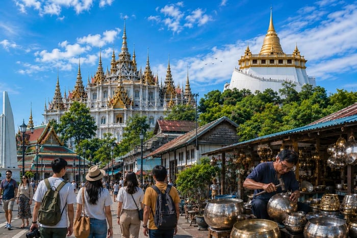 Promenade patrimoniale à Bangkok : temples, balançoire géante et montagne d'Or