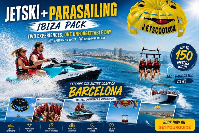 Barcelona Skyline Parasailing & Jet Ski Experience for 2 Pax