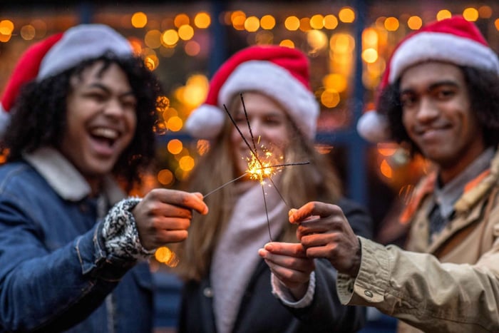 Christmas Market Photoshoot Amid Festive Lights