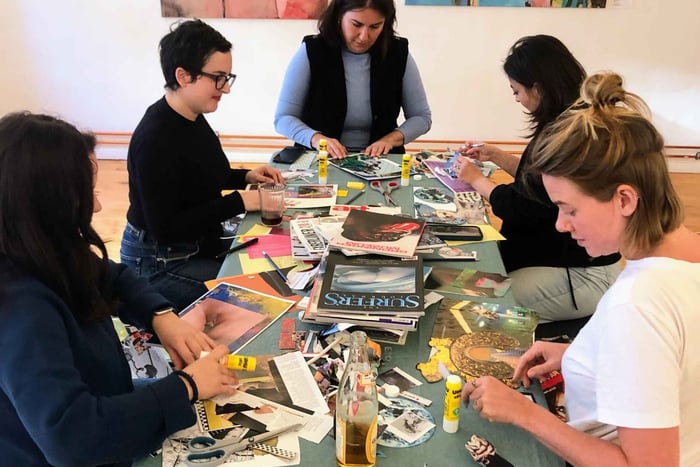 Collage Postcard Workshop in the art studio