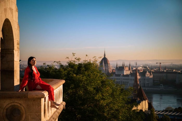Sesión de fotos en Budapest en el Bastión de los Pescadores y el castillo de Buda