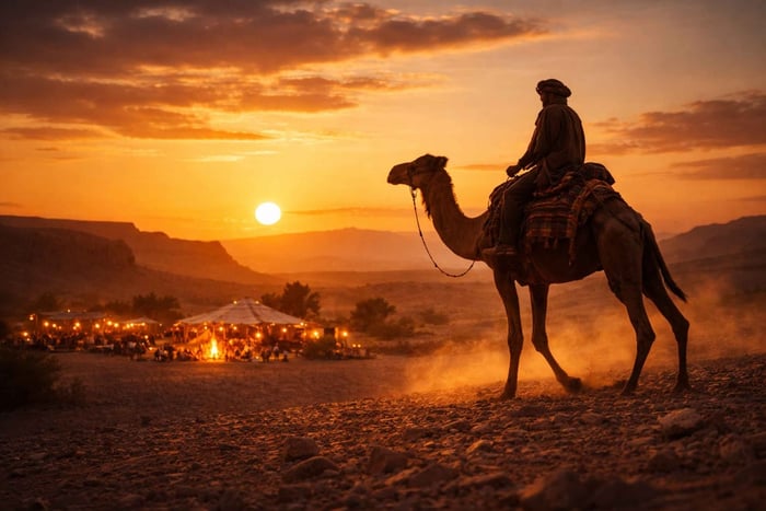 Marrakech: paseo en camello por el desierto de Agafay, cena y espectáculo de fuego