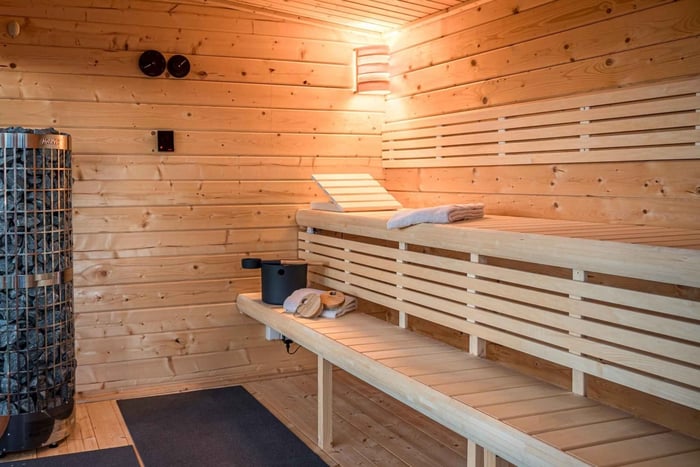 Outdoor private sauna, whirlpool, and spa in the lovingly named 'Hinterm Deich'