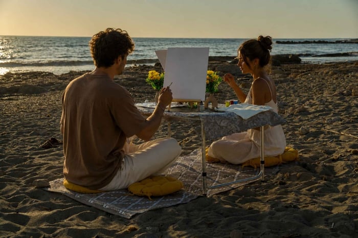 Paphos: Sunset Beach Painting Date with Wine for Couples