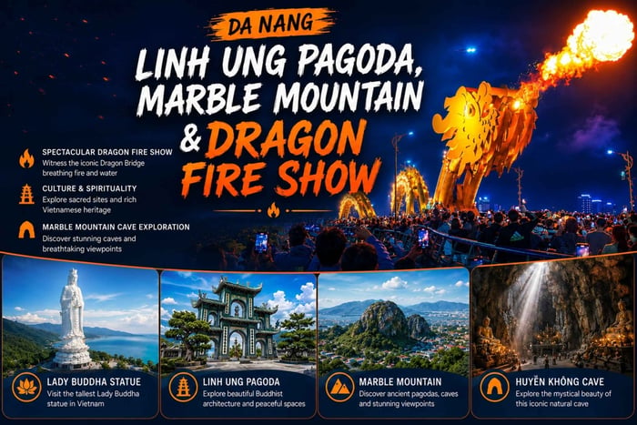 Da Nang: Pagoda Linh Ung, Montagne di Marmo e spettacolo del drago di fuoco
