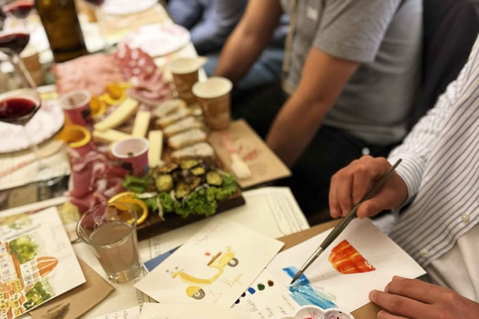 Florença: Aula de Aquarela com Aperitivo, Vinho e Tábua de Queijos e Frios