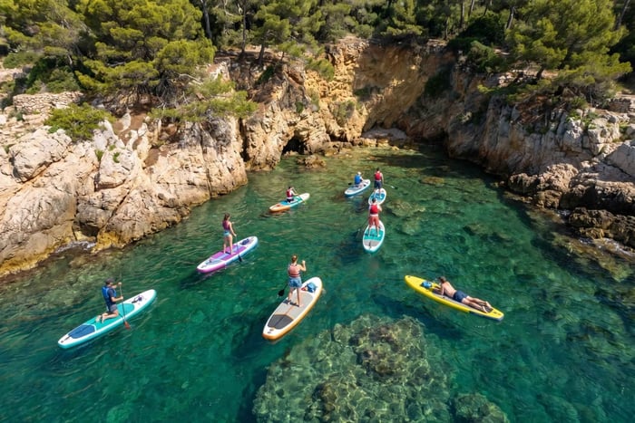 Cap d’Antibes: Stand-Up-Paddleboarding-Tour bei Sonnenuntergang
