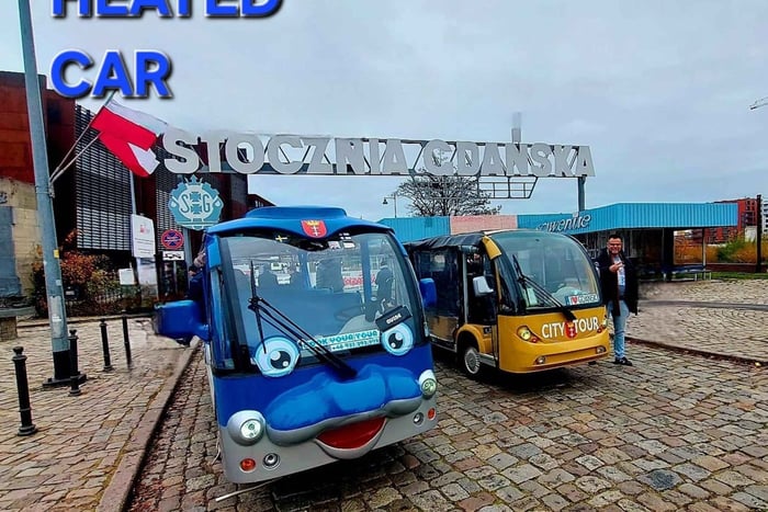 Gdansk: de scheepswerf van Gdansk met de Gradowa-heuvel per golfkarretje