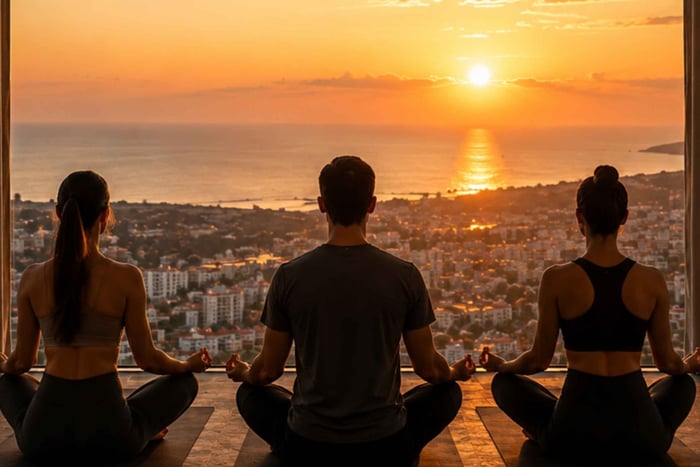 Danzig: Yoga-Session bei Sonnenaufgang oder bei Kerzenlicht im 34. Stock