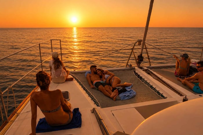 Rhodes : expérience premium tout compris en catamaran au coucher du soleil