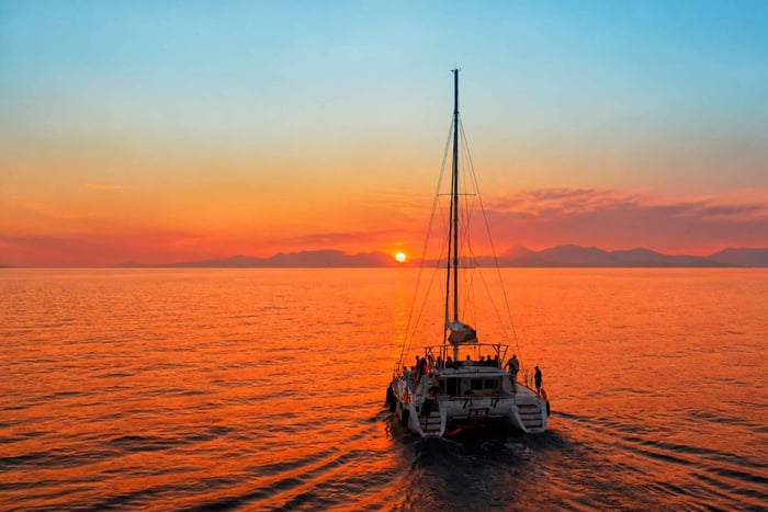 Rhodes: Sunset Catamaran Cruise with Dinner Buffet & Drinks