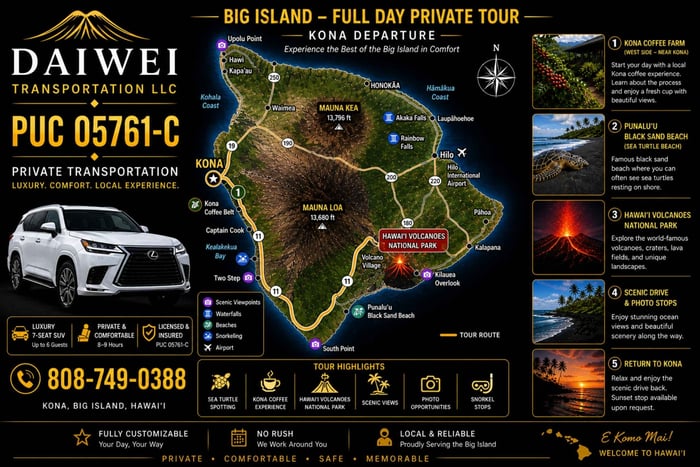 Kona: tour privato di Big Island tra vulcani e spiagge
