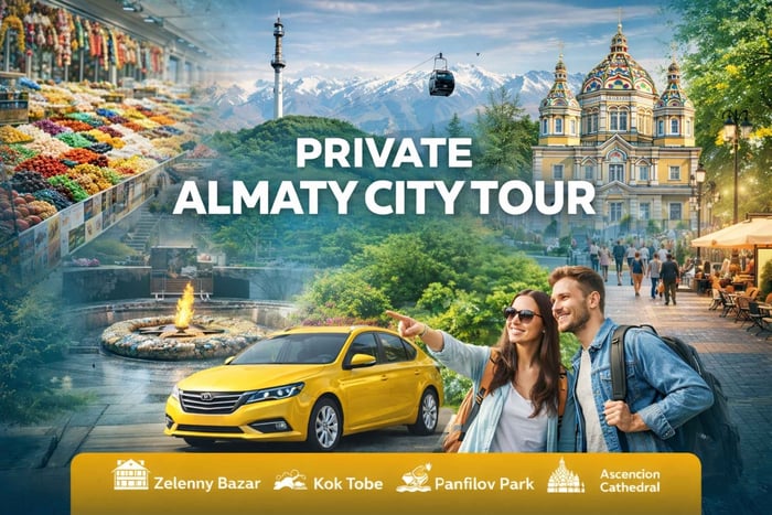 Almaty: kaupungin kohokohdat ja nouto hotellilta
