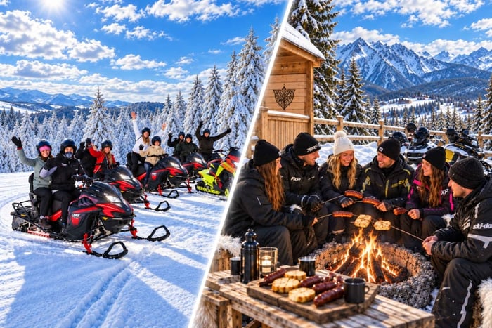 Zakopane: ticket de moto de nieve/quad con comida y bebida junto a la hoguera